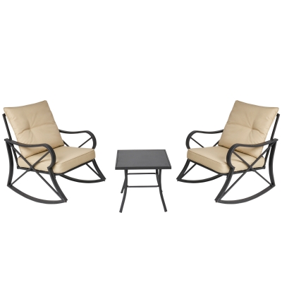 Outsunny Set Masuta si 2 Scaune de Gradina Balansoare cu Perne Bej