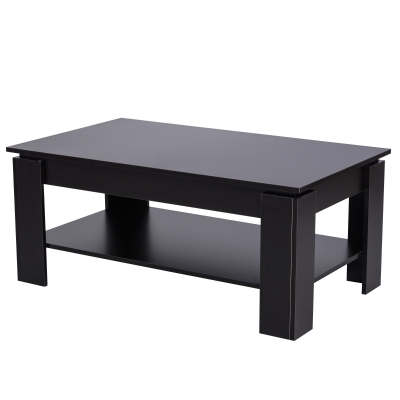 Homcom Masa pentru Cafea Joasa pe 2 Niveluri in Lemn Negru 110x65x47cm