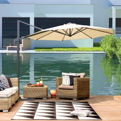 Outsunny Ombrellone Decentrato da Giardino Angolazione Regolabile Girevole a 360°, Beige Φ2.95x2.5m