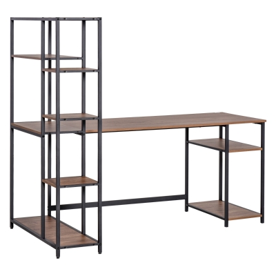 HOMCOM Birou cu biblioteca Stil Industrial, Metal/MDF, 170 x 90 x 148.5 cm, Negru/Maro