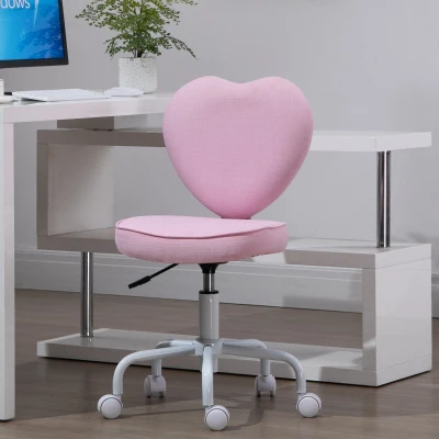 HOMCOM Scaun de birou pentru Camera copiilor, in Forma de Inima, cu 5 Roti cu suport rotativ(m-2)