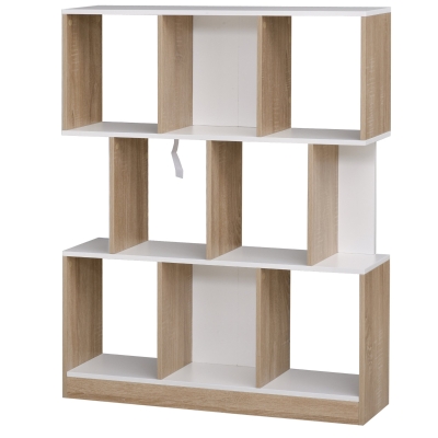 HOMCOM Biblioteca de Lemn cu 3 Rafturi Moderna 100x30x124cm Stejar Alb