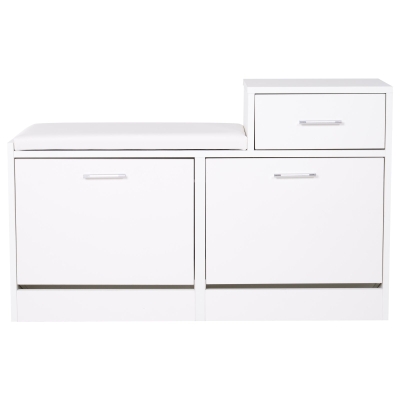 Homcom Dulap Pantofi Robust Design Moderno 6 Perechi de Pantofi Scaun cu Perna pentru Hol in Lemn Granulat 94,5 x 57 x 30 cm Bianco