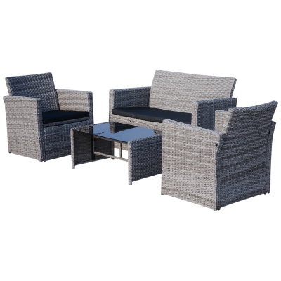 Outsunny Set Mobilier pentru Exterior din PE Rattan Gri Canapea cu 2 Fotolii si Masuta