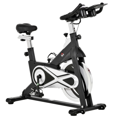 HOMCOM Bicicleta de Spinning Profesionala Reglabila cu Afisaj LCD Motor 18 kg Negru
