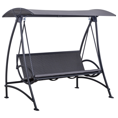Outsunny Leagan Balansoar de Gradina cu 3 locuri din Ratan PE reglabil cu Acoperis 189x133x176.5cm