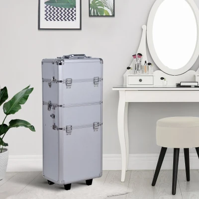 Trolley make-up beauty case 35,5x23x86cm, argintiu
