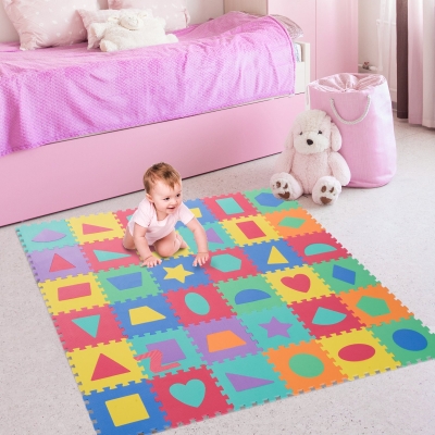 Homcom Covor Puzzle cu Forme Geometrice 36 Bucati 31x31cm, Colorat