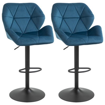 HOMCOM Scaune de bar sau bucatarie Design geometric Set 2 Piese Albastru