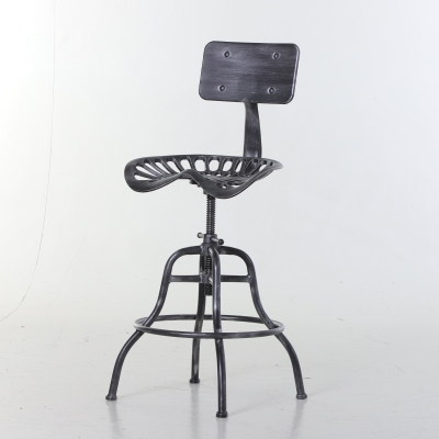Homcom Scaun stil Industrial din otel cu spatar si inaltime reglabila, Negru 56x56x90-112cm
