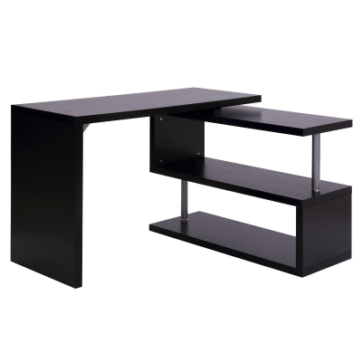 HomCom Birou pe colt pentru Computer cu Rafturi in Lemn, Negru, 120x106x75cm