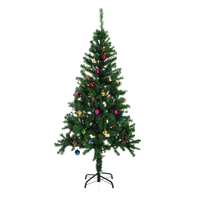 HomCom Brad de Craciun 150cm cu Globuri si Decoratiuni, verde