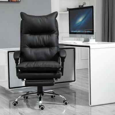 Fotoliu de Birou din Piele, 70x68x122-130cm, negru