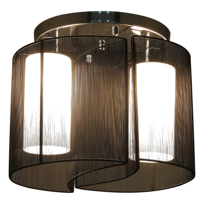 Homcom Lampadario a Incasso con 2 Paralumi a Mezzaluna in Acciaio Nero e 2 Paralumi in Vetro Bianco Ф47.5 x 33cm