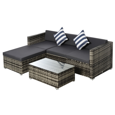 Outsunny set mobilier de gradina, ratan, perne incluse, maro