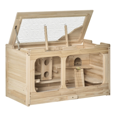 PawHut Cusca pentru hamster, 78 x 40 x 44 cm, Lemn / Sticla / Metal, Natur