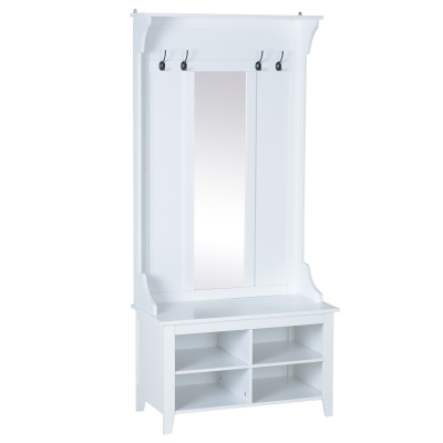 HomCom Mobilier de Hol cu Cuier Oglinda si Suport Pantofi in Lemn, Alb, 80x40x170cm