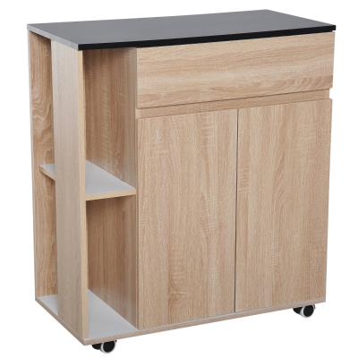 Homcom Dulapior de Bucatarie cu Sertare si Roti in Lemn, Stejar Negru 78x39.5x88.5cm