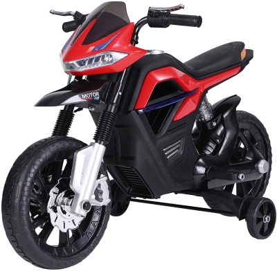 Homcom Motoreta Jucarie Suspensie Dubla Muzica si Lumini pentru Copii de la 3 la 8 ani Rosu