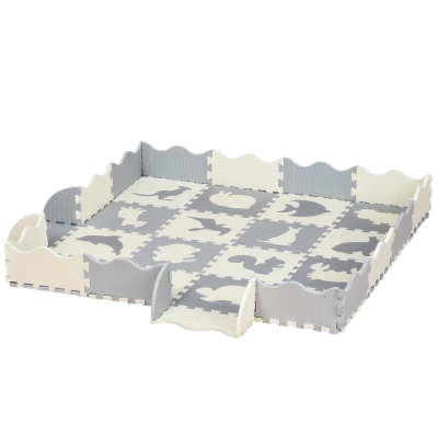 HOMCOM Covor puzzle pentru copii, 36 bucati, 2 in 1 cu imprejmuire din EVA antiderapant
