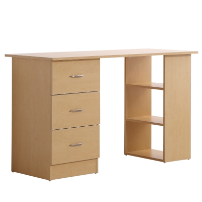 Homcom Birou modern cu 3 Sertare si Rafturi in Lemn Natural 120x49x72cm