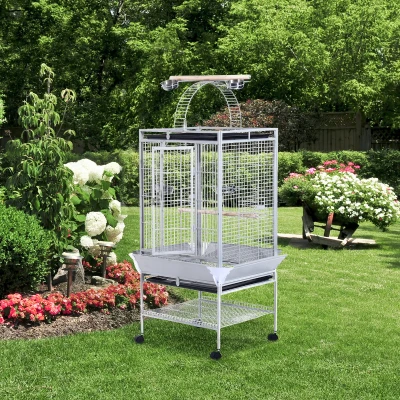 Voliera pentru Pasari cu Roti Inaltime 160cm Argintie