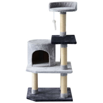 PawHut Ansamblu pentru Pisici cu 3 Niveluri cu Soricel Gri, 48x48x100cm