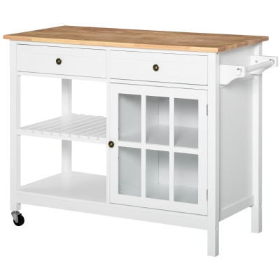 HOMCOM Carucior de Bucatarie din Lemn Multifunctional, 2 Roti, Sertare si Polite