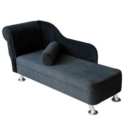 Homcom Canapea șezlong cu Pernă Rotundă din Flanel,Negru, 160x56x75cm