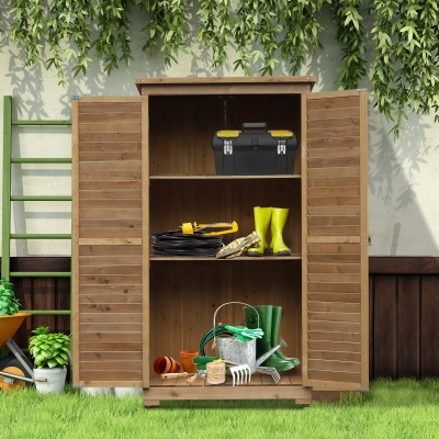Outsunny dulap cu 3 rafturi, impermeabil, lemn 87x46.5x160cm