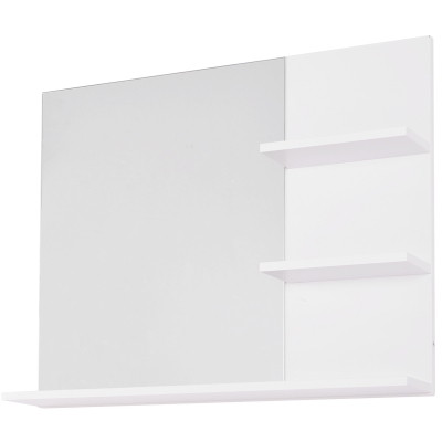 kleankin Mobilier Dulap Baie cu Oglinda si 3 Rafturi in MDF Alb 60 x 10 x 48cm