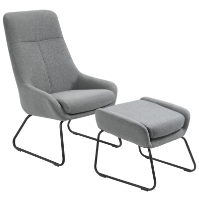 HOMCOM Set Fotoliu cu Pouf pentru picioare, Capitonate, din Metal si Tesatura Gri