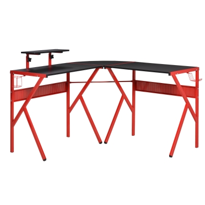 HOMCOM Birou Gaming Birou Unghiular Suport Computer, Negru si Rosu, 125x125x75cm