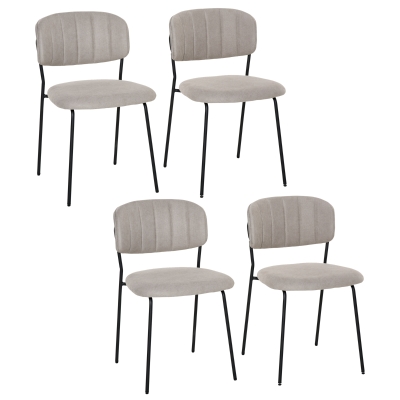 HOMCOM Set de 4 Scaune moderne Capitonate si Stivuibile, din Tesatura si Metal, Kaki