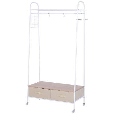 Homcom Stand Rella Cuier cu 2 Sertare din Metal Alb si Bej 99x47x185cm