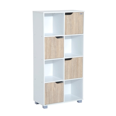 HomCom Biblioteca de Design cu 8 compartimente in Lemn Alb, 60x30x122cm