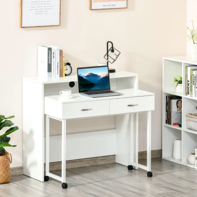 Birou Dublu Separabil – Ergonomic cu Role, Alb