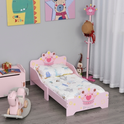 HOMCOM Pat pentru Copii cu Margini Ridicate din Lemn pentru Camera Copiilor Varsta 3-6 Ani