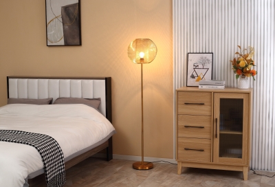 HOMCOM Lampă de podea modernă din metal cu abajur cu design sferic, E27 40W, Ф35x150cm – auriu