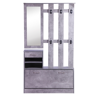 Homcom Garderoba pentru Intrare, cu Oglinda, Cuier si Pantofar Reglabil, Gri ciment, 90x22x116 cm