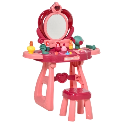 HOMCOM Masuta pentru machiaj cu scaun, oglinda cu lumini si muzica, accesorii incluse