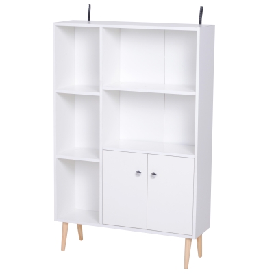 Homcom Biblioteca cu Picioare din Lemn din Pin Alb 80 x 23.5 x 118cm