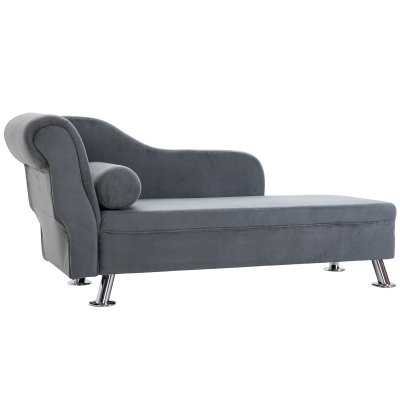 Homcom Chaise Longue Captusita cu Perna Inclusa din Metal si Catifea Gri 160x56x75 cm