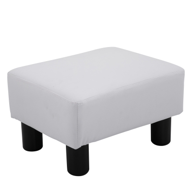 Taburet dreptunghiularcaptusit si imbracat in piele artificiala alba