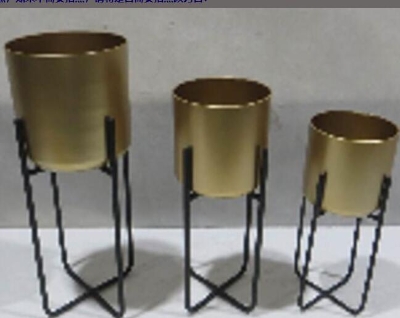 Lot de 3 supports de pots de fleurs design métal noir doré
