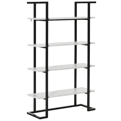 HOMCOM Estantería de 4 Niveles Librería de Almacenamiento con Estantes en Efecto de Mármol Moderno para Salón Oficina Cocina Dormitorio 92x35x152 cm Negro y Blanco