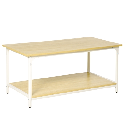 HOMCOM Mesa de Centro para Salón Moderna Mesa de Café con Estante de Almacenamiento Pies Ajustables y Marco de Acero para Oficina 100x54x45,8 cm Natural