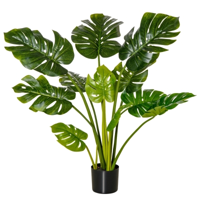 HOMCOM Planta Monstera Artificial 110 cm con Maceta y 11 Hojas Realistas Planta Tropical Decorativa para Hogar Salón Dormitorio Interior y Exterior Verde