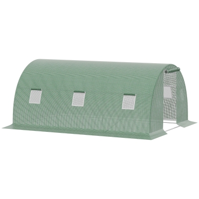 Outsunny polykas inloop polytunnel 4.5 x 3 m serre met 6 ramen serre vorstbescherming stalen buis donkergroen