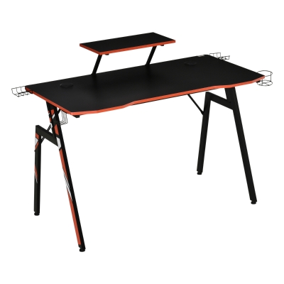 HOMCOM Mesa Gaming Ergonómica Escritorio para Computadora PC con Soporte para Monitor y Altavoz Portavasos Gancho para Auriculares Fibra de Carbono 120x60x94,5 cm Negro